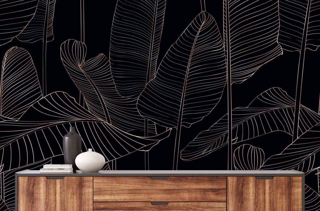 Murale | Feuilles de banane en noir et bronze