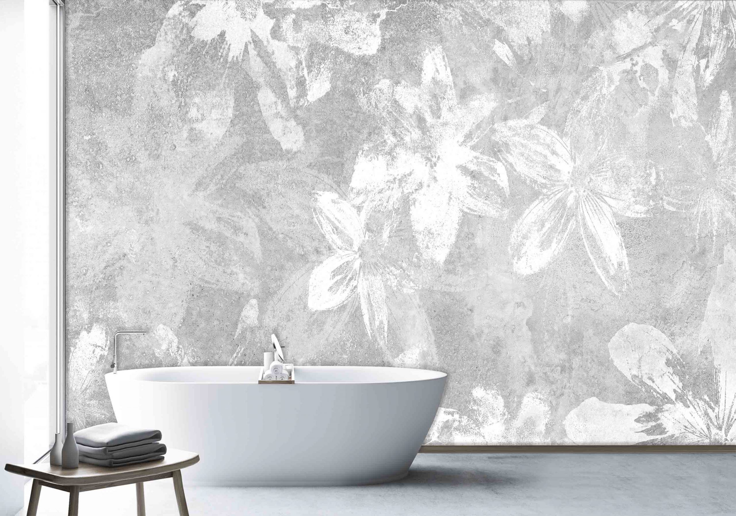 Modern Gray Wall Bathroom Interior With Concrete Floor, Loft Win
